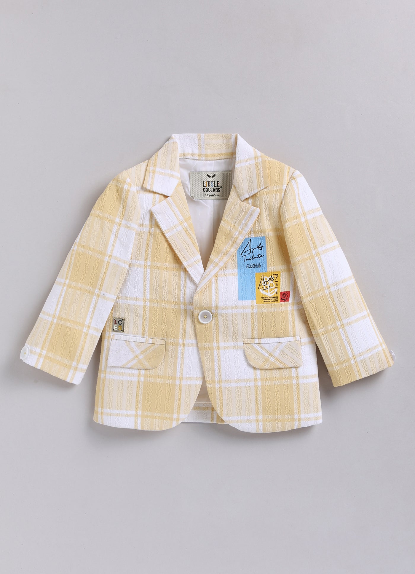 Boys Casual Summer Cool Checkered Blazer T-Shirt & Pant and Keychain Set - Yellow