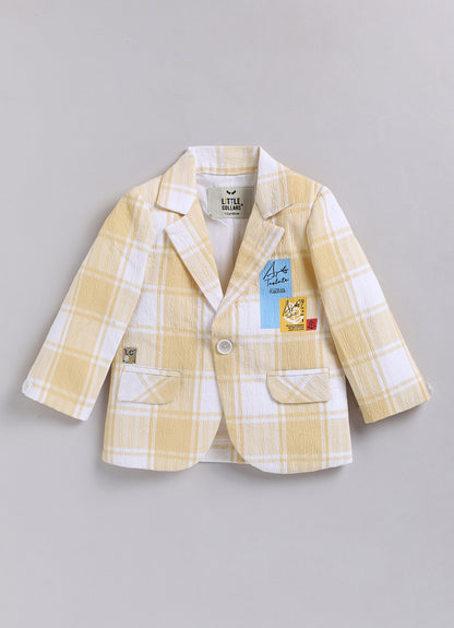 Boys Casual Summer Cool Checkered Blazer T-Shirt & Pant and Keychain Set - Yellow