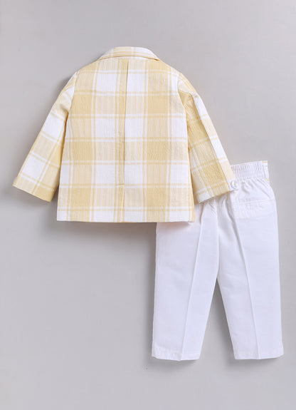 Boys Casual Summer Cool Checkered Blazer T-Shirt & Pant and Keychain Set - Yellow