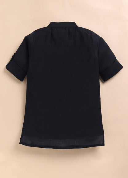 Boys Woven  Embellished Jacket, Kurta and Pajama with Brooch Wedding Wear Ethnic Set- Black
