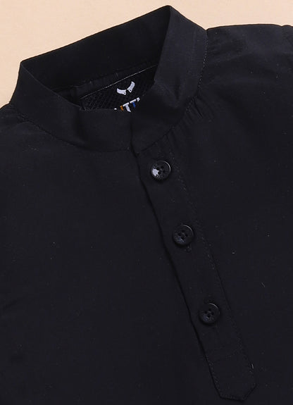Boys Woven  Embellished Jacket, Kurta and Pajama with Brooch Wedding Wear Ethnic Set- Black