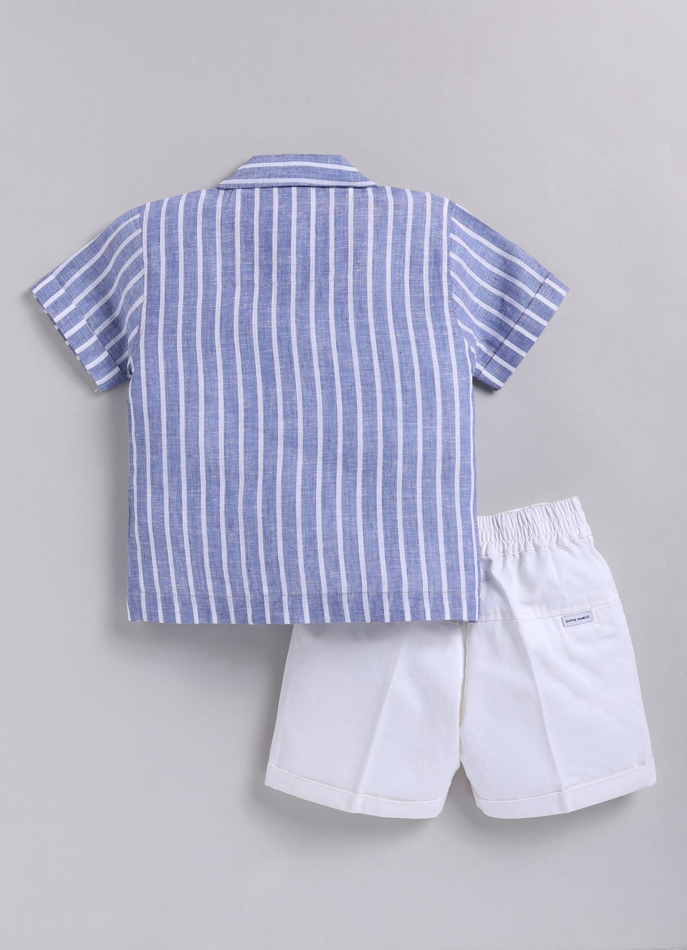 Boys Pure Cottons Striped Icecream Embroidery Shirt and Pant Set- Blue