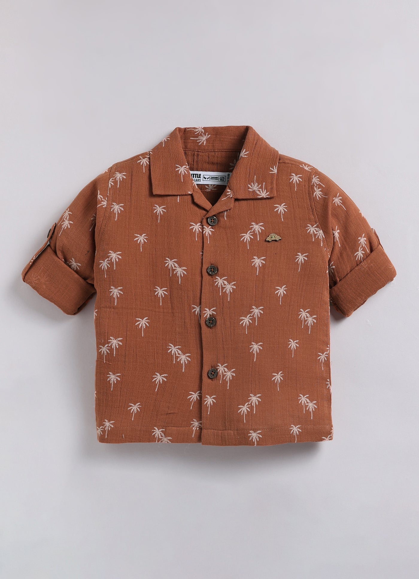 Boys Muslin Cotton Printed Palms & Trouser Set - Rust