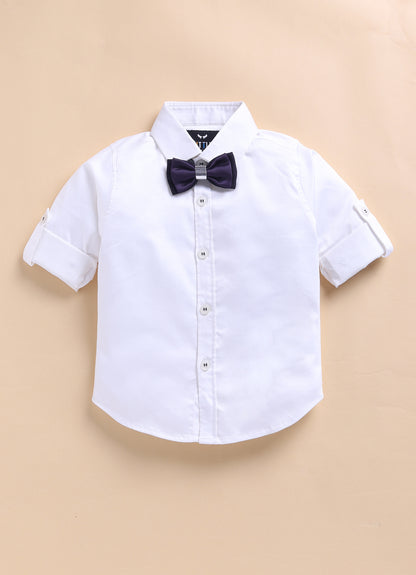 Little Collars Terry Rayon Woven Waistcoat Jacket Pant & Full Sleeves Shirt with & Bow Formal Partywear Jacket Set- Violet