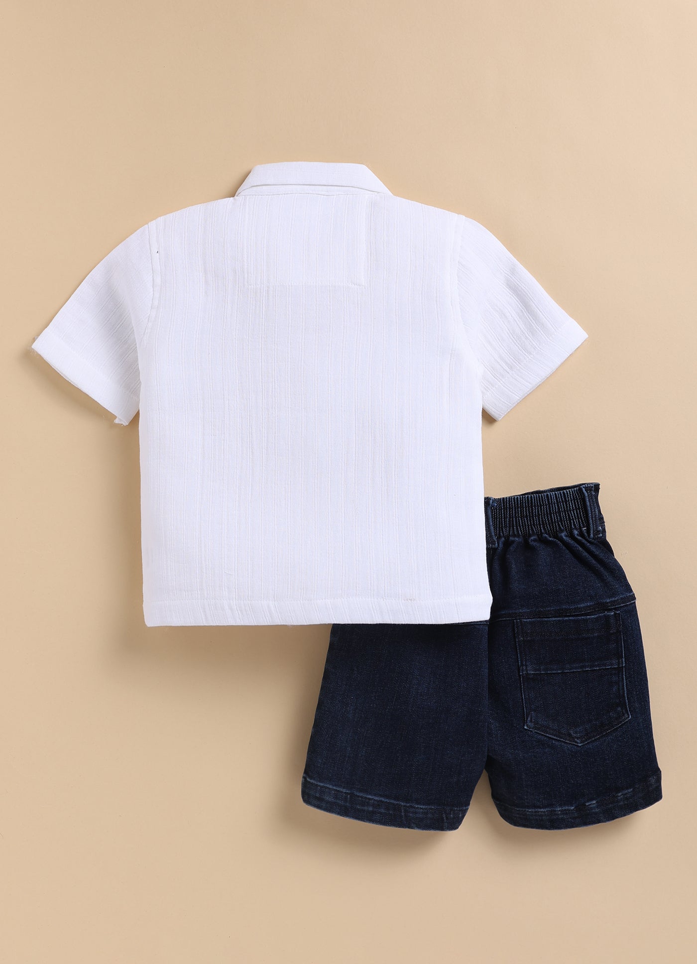 Boys Pure Muslin Cotton Shirt Denim Pant Set- White