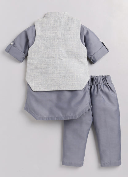 Grey Boys Reindeer Ethnic Jacket Kurta Pajama Set