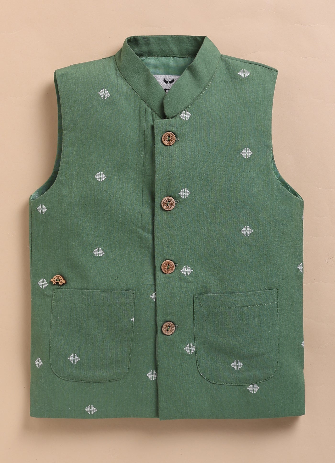 Boys Pure Cotton Nehru Jacket, Kurta, Pajama Ethnic Set - Green
