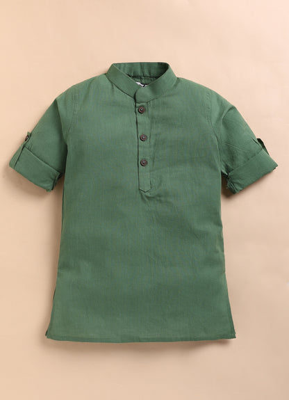 Boys Pure Cotton Nehru Jacket, Kurta, Pajama Ethnic Set - Green