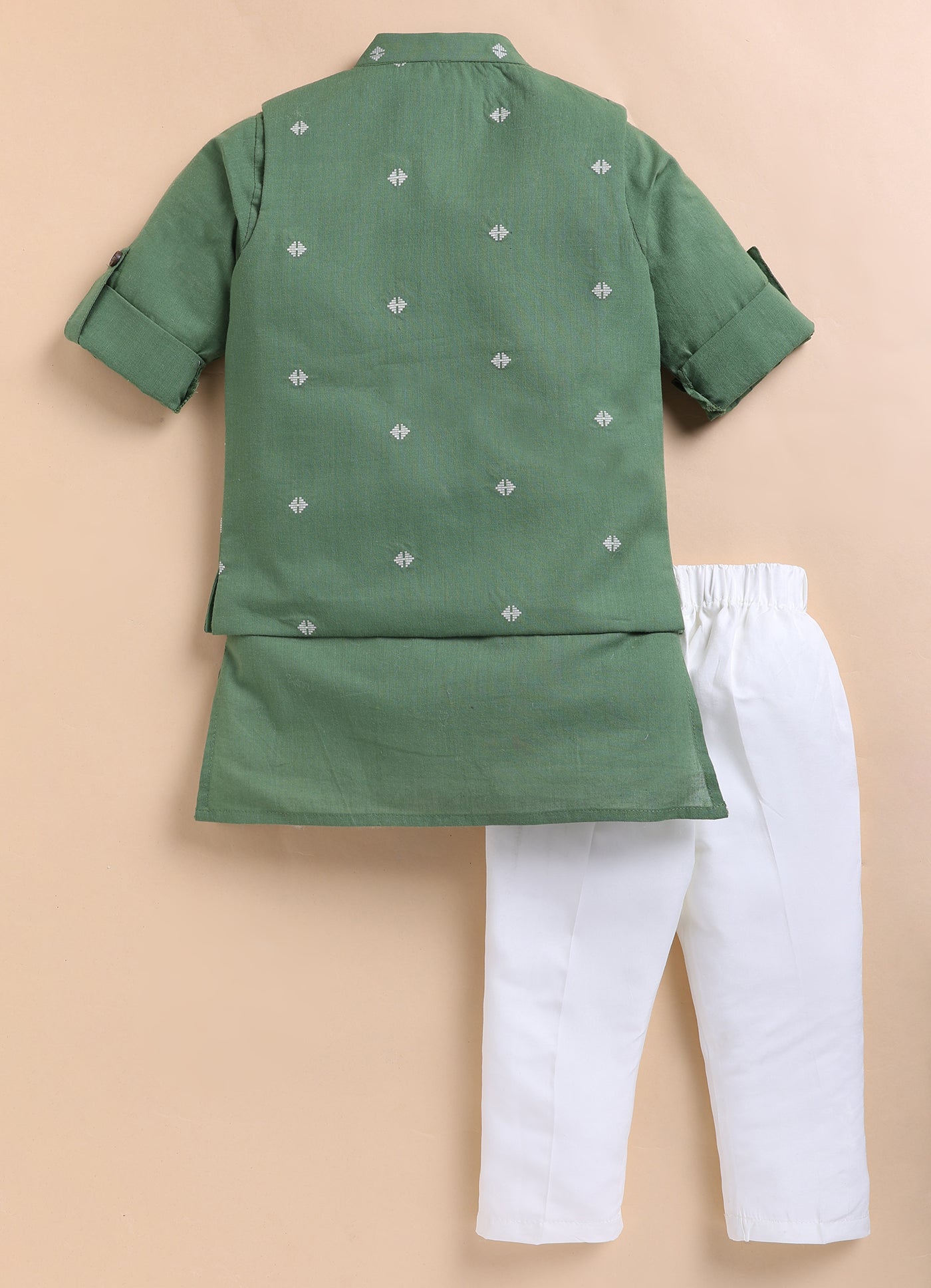 Boys Pure Cotton Nehru Jacket, Kurta, Pajama Ethnic Set - Green