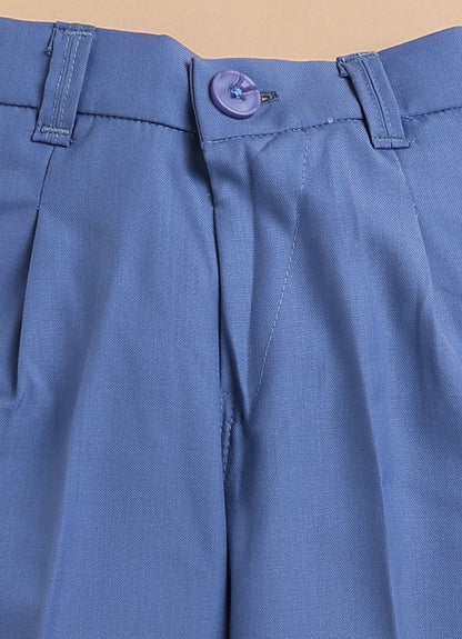 Blended Woven Full Sleeves Solid Candy Toffee Ice-cream Theme Hand Embroidered Motifs in Suspender with Shirt and Pant Bow Formal Shirt Pant Suspender Set- Blue