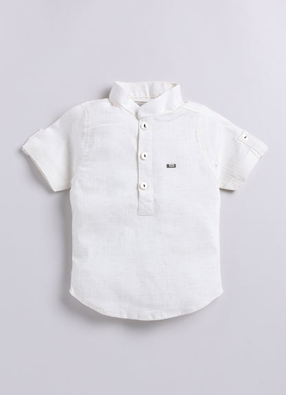 Cotton Half Sleeves Checked Coat With Solid Shorts Shirt & Muffler - Carrot