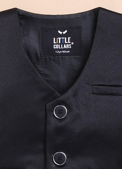 Blended Jaquard Woven Full Sleeves Coat Pant with Tuxedo Shirt, Bow and Brooch Pin Formal Coat Set- Black