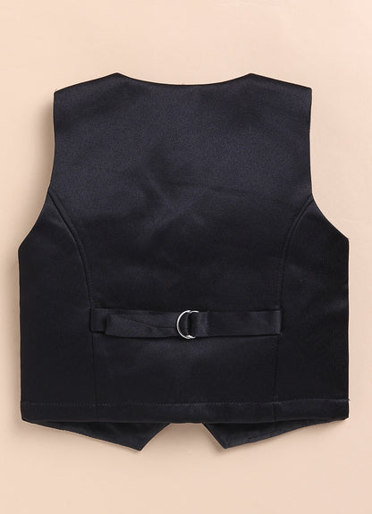 Blended Jaquard Woven Full Sleeves Coat Pant with Tuxedo Shirt, Bow and Brooch Pin Formal Coat Set- Black