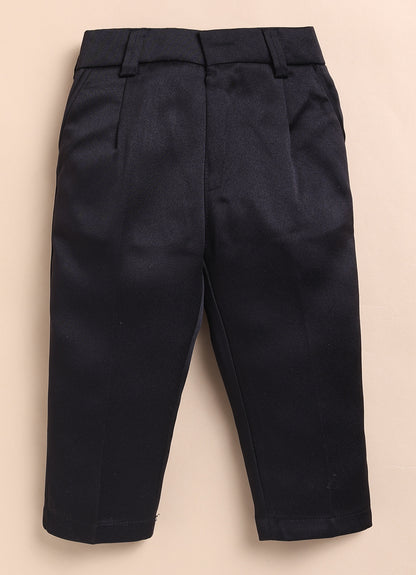 Blended Jaquard Woven Full Sleeves Coat Pant with Tuxedo Shirt, Bow and Brooch Pin Formal Coat Set- Black