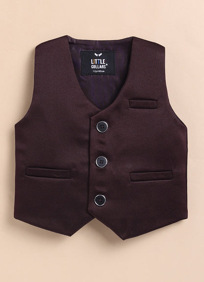 Blended Jaquard Woven Full Sleeves Coat Pant with Tuxedo Shirt, Bow and Brooch Pin Formal Coat Set- Wine