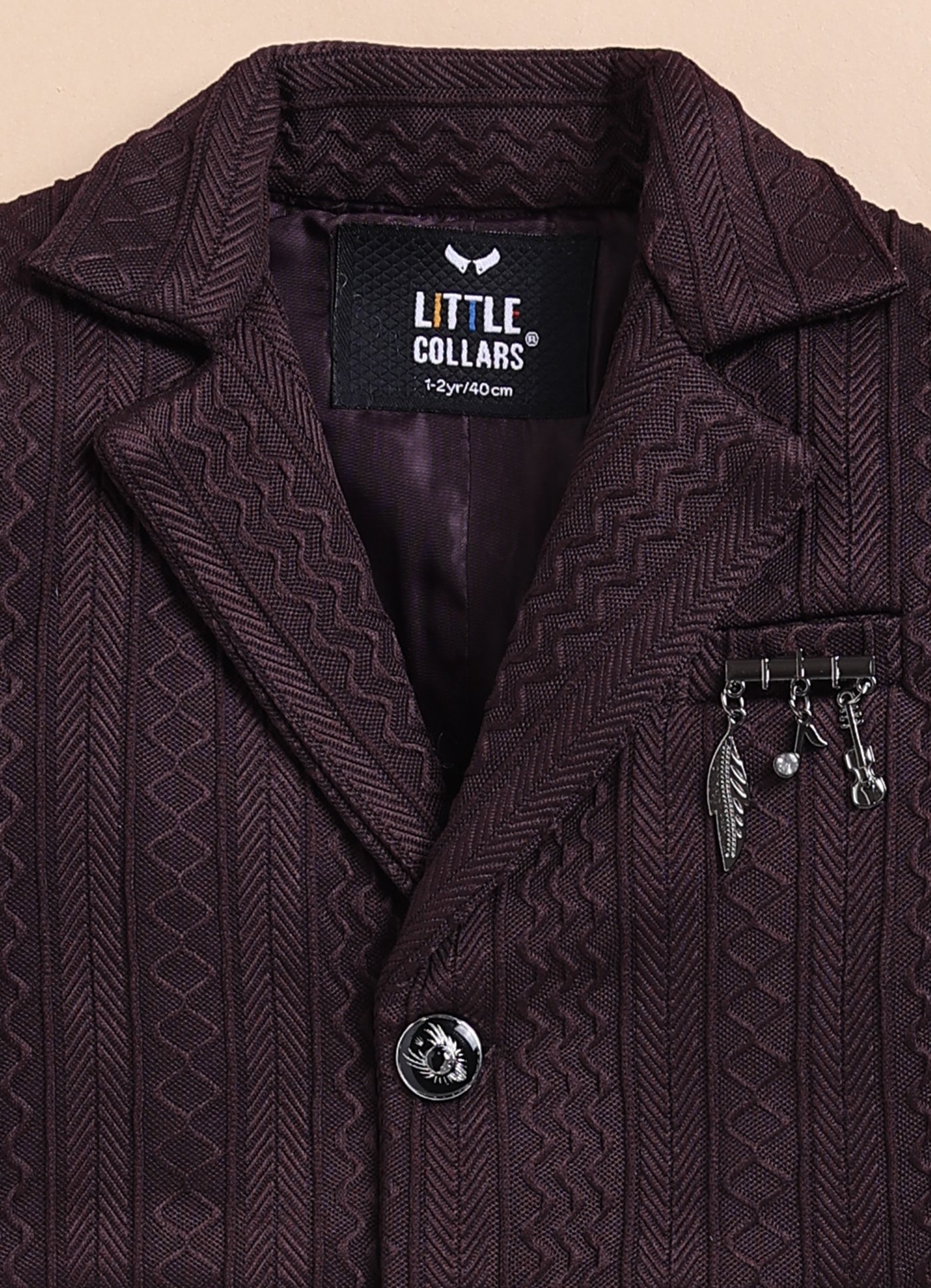 Blended Jaquard Woven Full Sleeves Coat Pant with Tuxedo Shirt, Bow and Brooch Pin Formal Coat Set- Wine