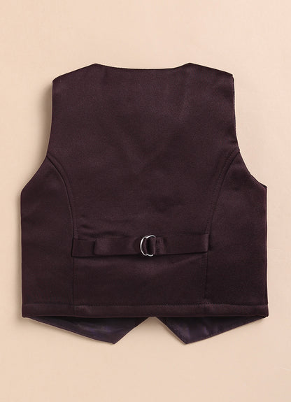 Blended Jaquard Woven Full Sleeves Coat Pant with Tuxedo Shirt, Bow and Brooch Pin Formal Coat Set- Wine