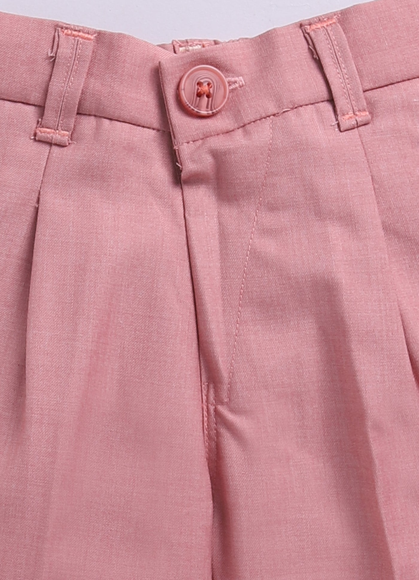Blended Woven Full Sleeves Solid Candy Toffee Ice-cream Theme Hand Embroidered Motifs in Suspender with Shirt and Pant Bow Formal Shirt Pant Suspender Set- Peach