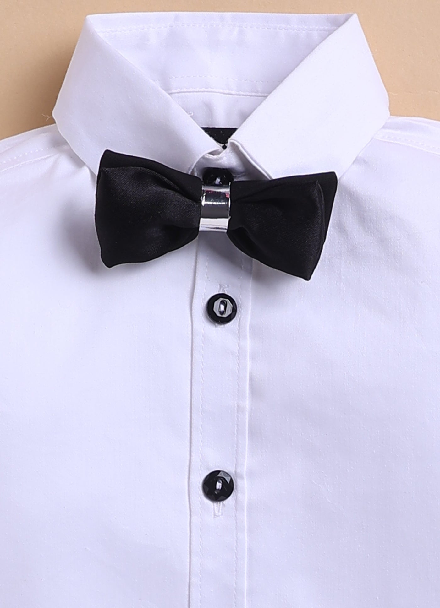 Blended Jaquard Woven Full Sleeves Coat Pant with Tuxedo Shirt, Bow and Brooch Pin Formal Coat Set- White