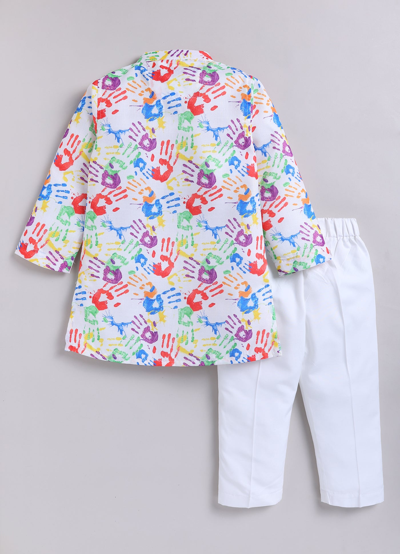 Boys Holi Hands Printed Multi Coloured Cotton Kurta and Pajama Ethnicwear Set