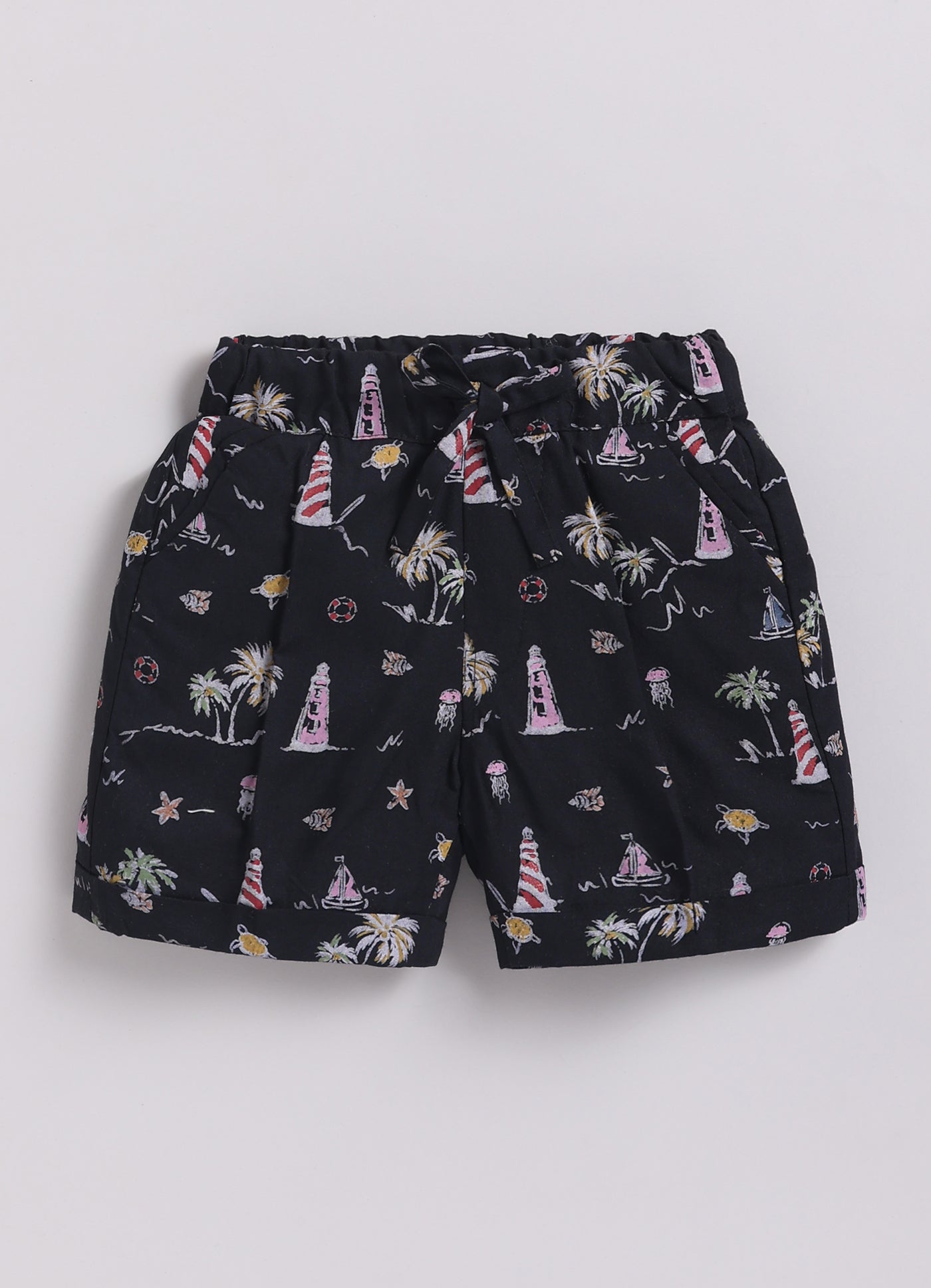 Boys Beach Printed Shirt  & Shorts Set - Black