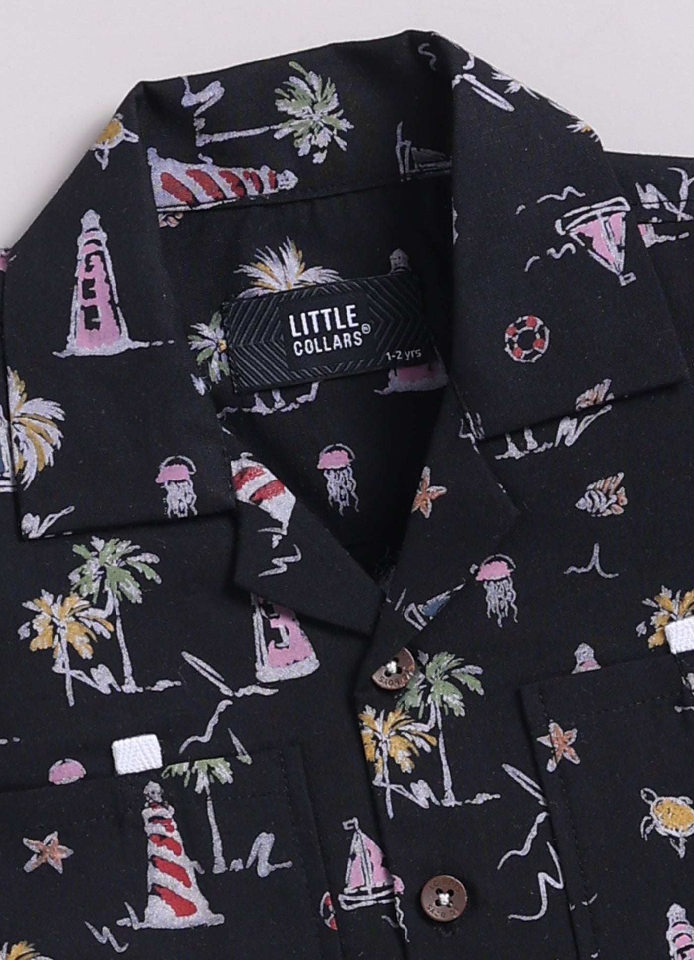 Boys Beach Printed Shirt  & Shorts Set - Black