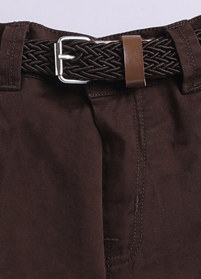 Boys Muslin Cotton Hand Embroidered Sheep Shirt Pant and Belt Set - Coffee