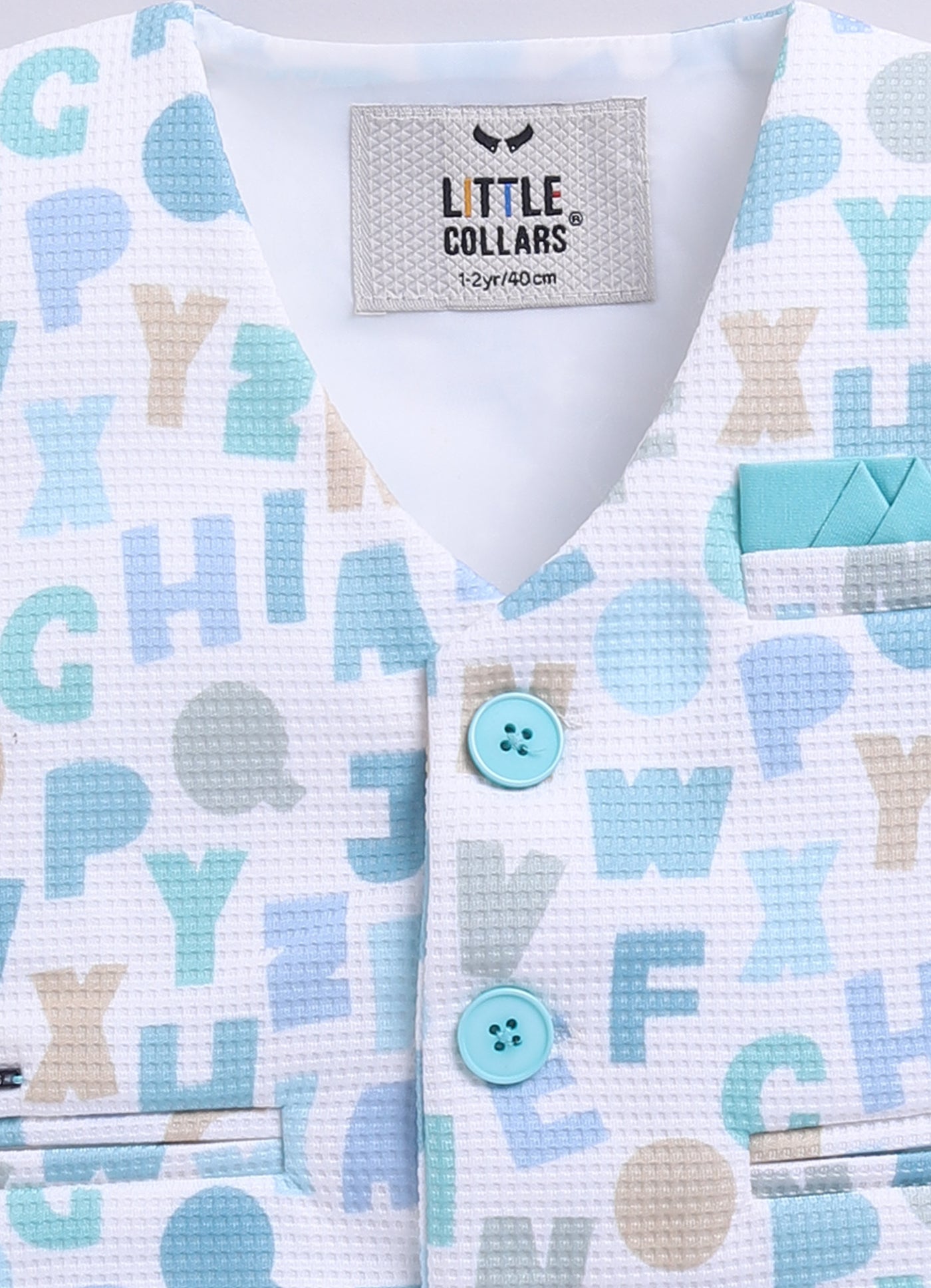 Birthday Boy Alphabet Printed Bright Full Sleeves Waistcoat Pant, Shirt and Bow Jacket Set- Green