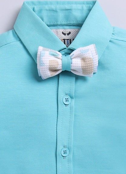 Birthday Boy Alphabet Printed Bright Full Sleeves Waistcoat Pant, Shirt and Bow Jacket Set- Green