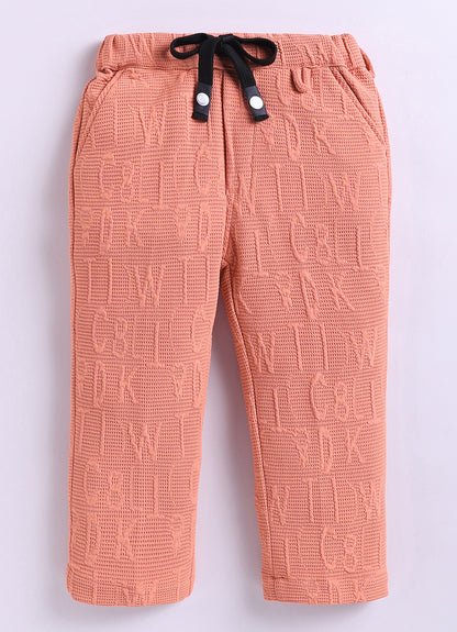 Boys Solid Bright Airport Look Full Sleeves Knitted Shirt, Trousers with Tshirt and Bag Casual Coord Set - Peach