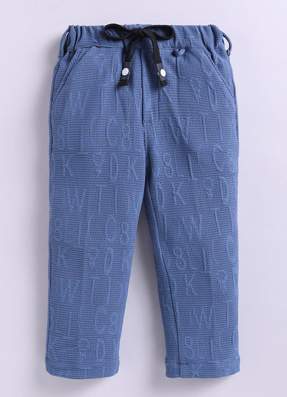 Boys Solid Bright Airport Look Full Sleeves Knitted Shirt, Trousers with Tshirt and Bag Casual Coord Set - Blue