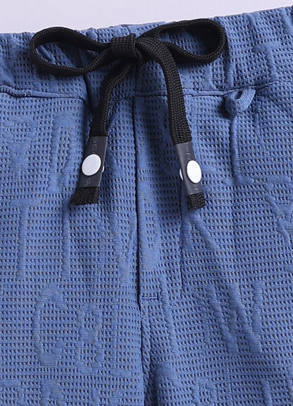 Boys Solid Bright Airport Look Full Sleeves Knitted Shirt, Trousers with Tshirt and Bag Casual Coord Set - Blue