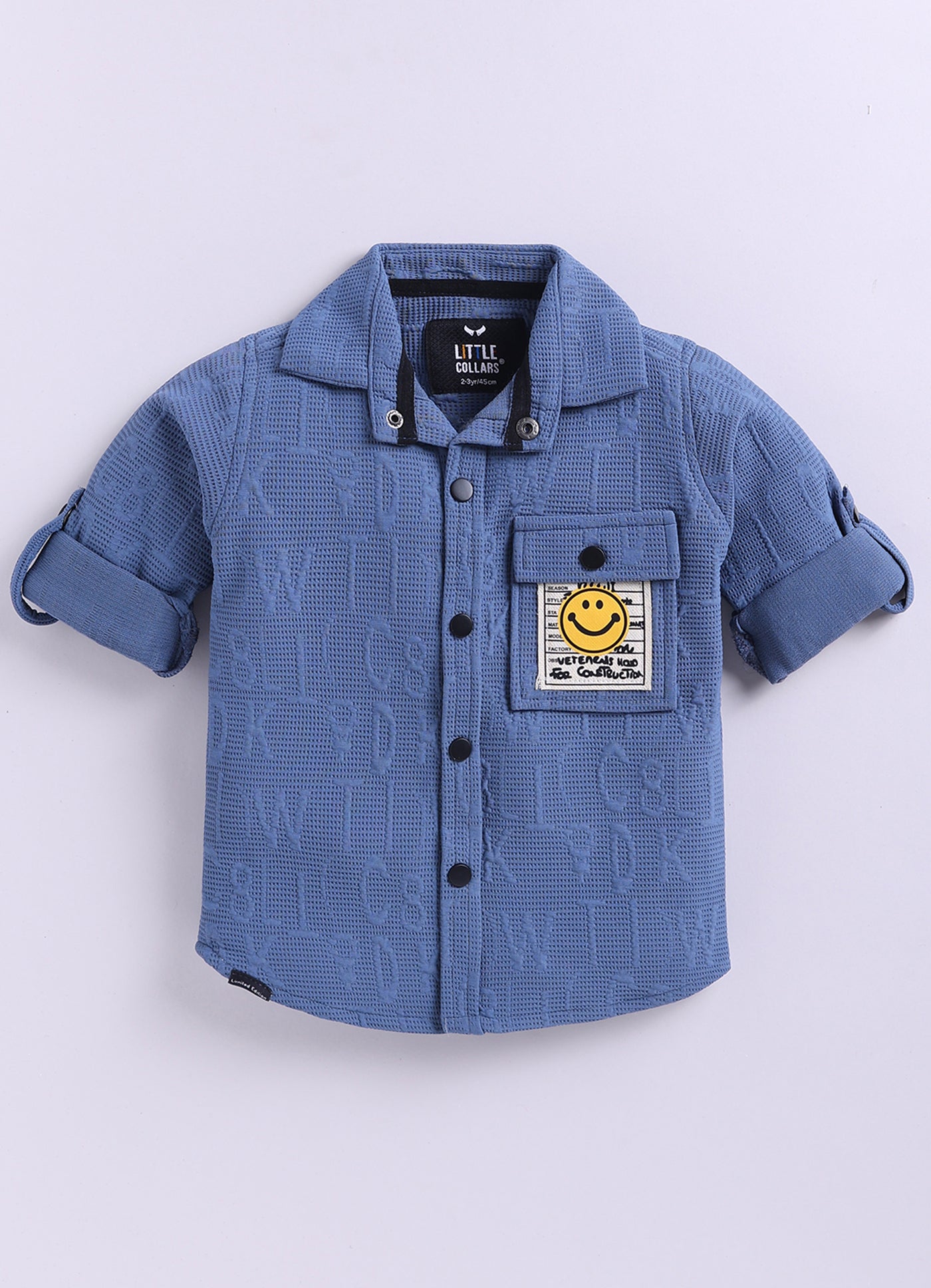 Boys Solid Bright Airport Look Full Sleeves Knitted Shirt, Trousers with Tshirt and Bag Casual Coord Set - Blue