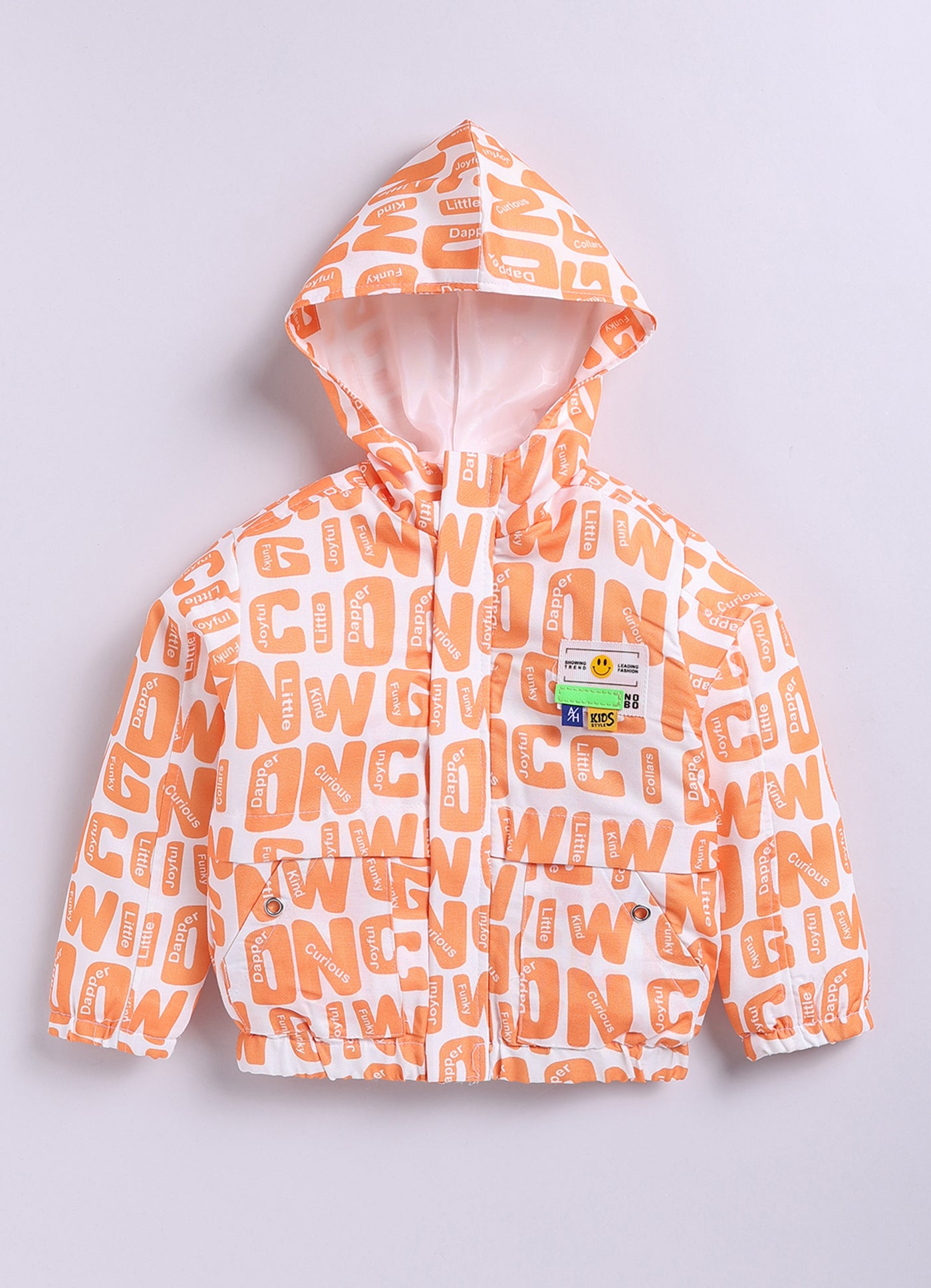 Blended Full Sleeves Zippered Alphabet Printed Sweat Jacket with Printed T shirt and Denim Pants Casual Set- Orange