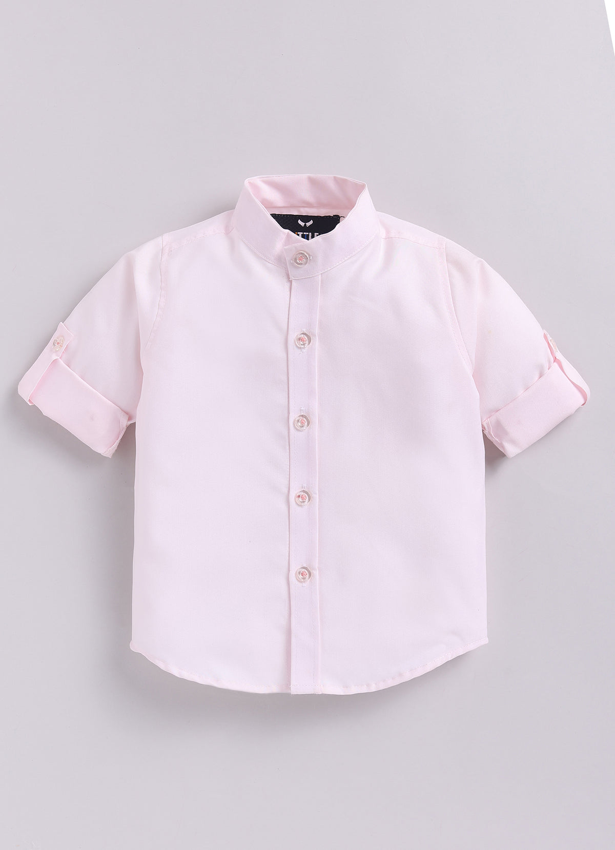 Boys Blended Floral Printed and Embroidered Nehru Jacket, Full Sleeve Shirt and Pant and Brooch Partywear Set - Pink