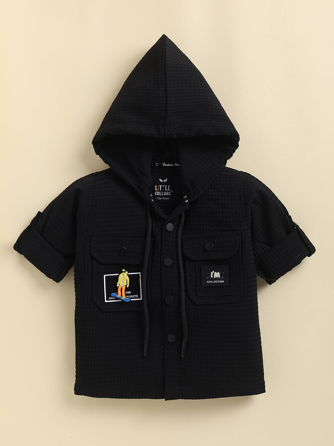 Solid Bright Jaquard Full Sleeves Woven Airport Look Coord with Tshirt Casual Co-ord Set - Black