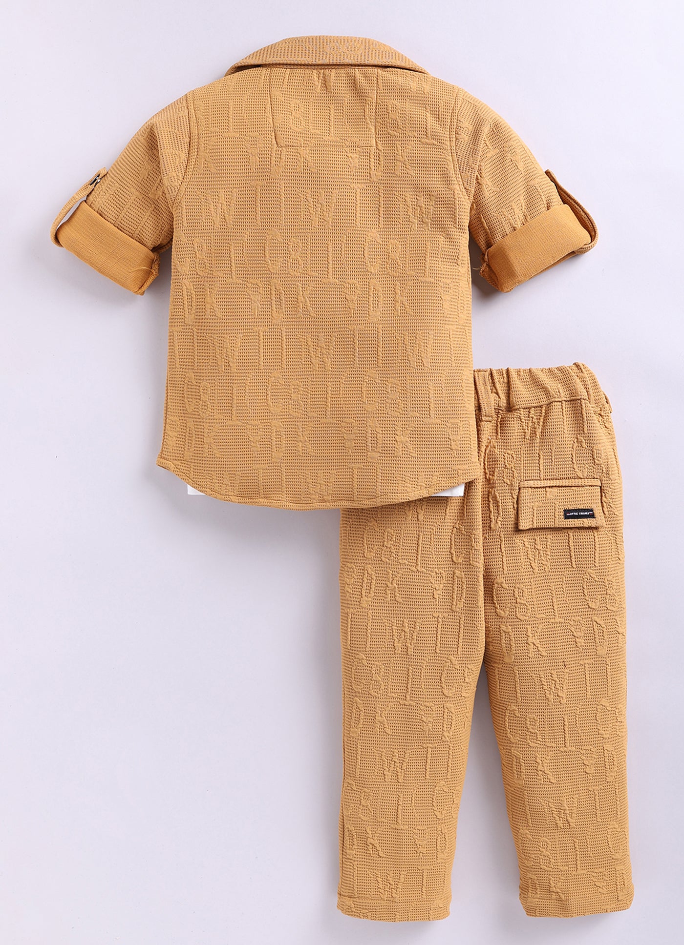 Boys Solid Bright Airport Look Full Sleeves Knitted Shirt, Trousers with Tshirt and Bag Casual Coord Set - Mango