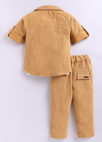 Boys Solid Bright Airport Look Full Sleeves Knitted Shirt, Trousers with Tshirt and Bag Casual Coord Set - Mango