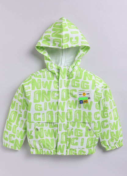 Blended Full Sleeves Zippered Alphabet Printed Sweat Jacket with Printed T shirt and Denim Pants Casual Set- Green