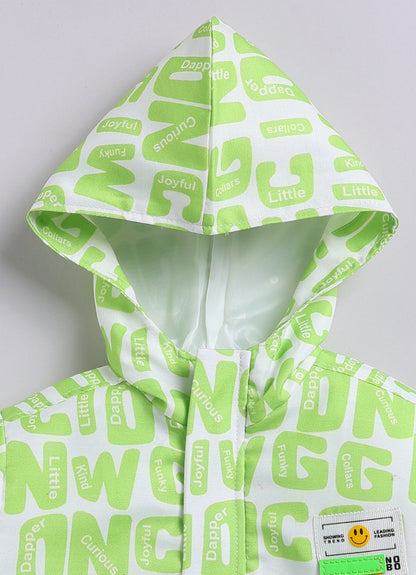 Blended Full Sleeves Zippered Alphabet Printed Sweat Jacket with Printed T shirt and Denim Pants Casual Set- Green