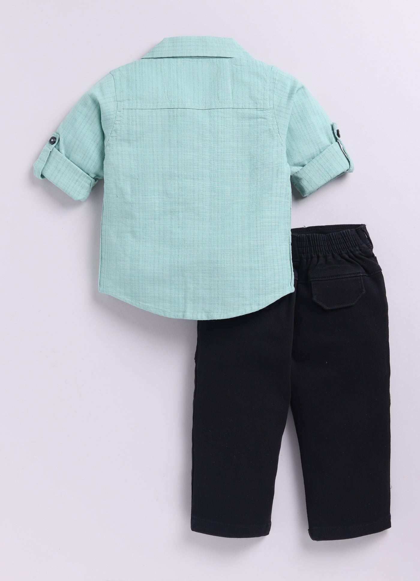 Cotton Woven Full Sleeves Solid Shirt and Pants, Tshirt and Printed Scarf Casual Set-Green