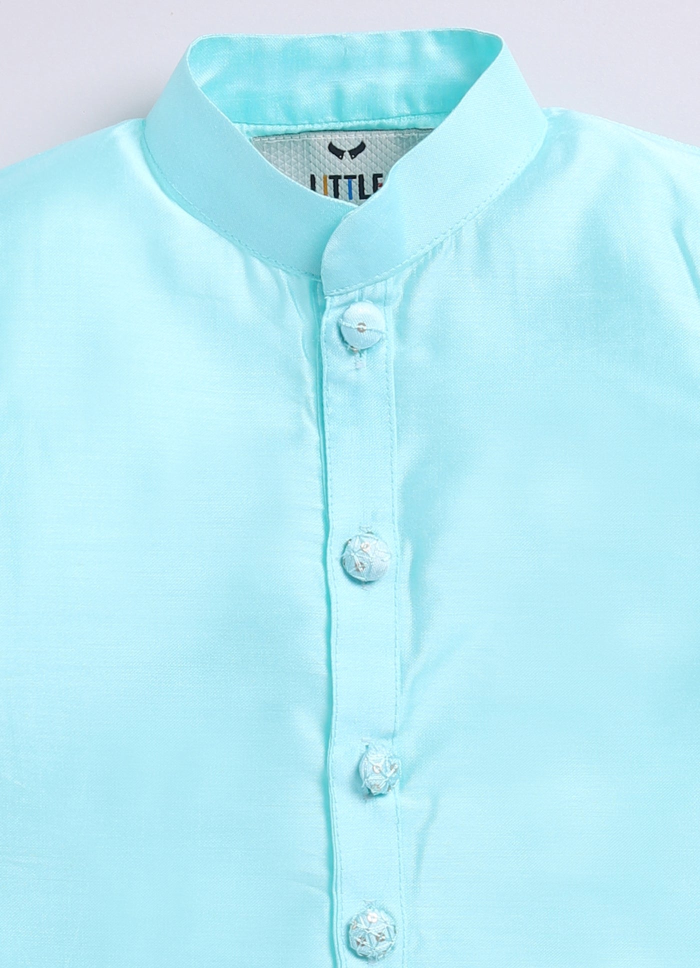 Blended Silk Embellished and Embroidered Woven Full Sleeves Pack of 4 Kurta Dhoti with open Nehru Jacket and Brooch Pin Ethnic Set- Mint