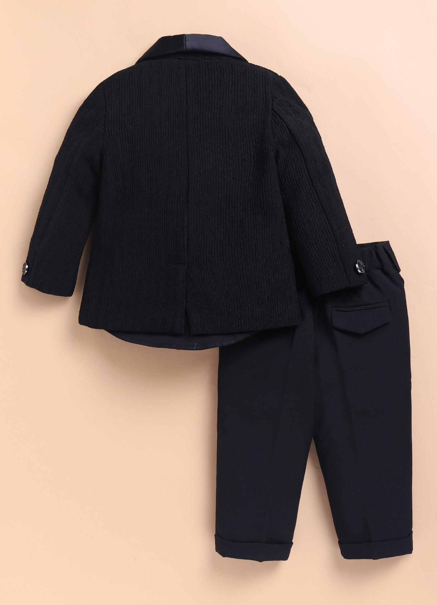 Velvet Woven Full Sleeves Abstract Geometric Jacquard Achkan Pajama Pants With Brooch Ethnic Set - Black