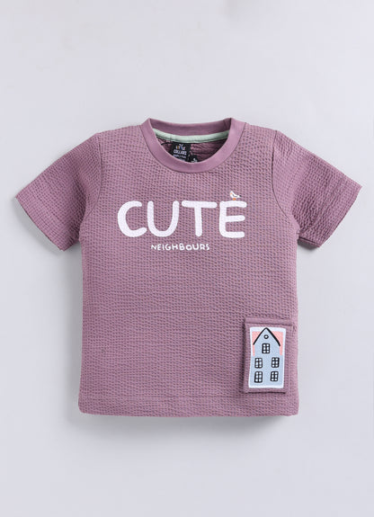 Boys Knitted Cotton T-Shirt, Pant, Crossbody Bag with Fluffy Animal Casual Coord Set- Lavender