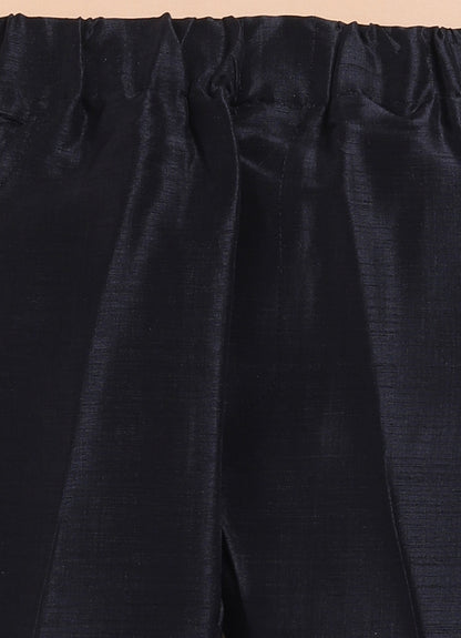 Little Collars Blended Silk Woven Full Sleeves Sequins Embellished and Embroidered Achkan Pajama Pants with Brooch Partywear Set - Black