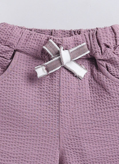 Boys Knitted Cotton T-Shirt, Pant, Crossbody Bag with Fluffy Animal Casual Coord Set- Lavender