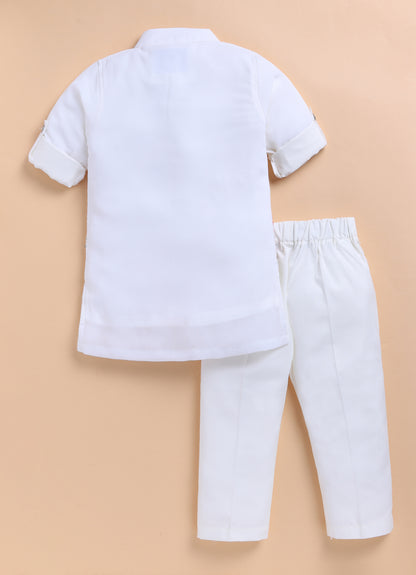 Blended Chiffon Georgette Mirror Work Embellished and Embroidered Full Sleeves Woven Pack of 2 Kurta Pajama Ethnic Set-  Off White