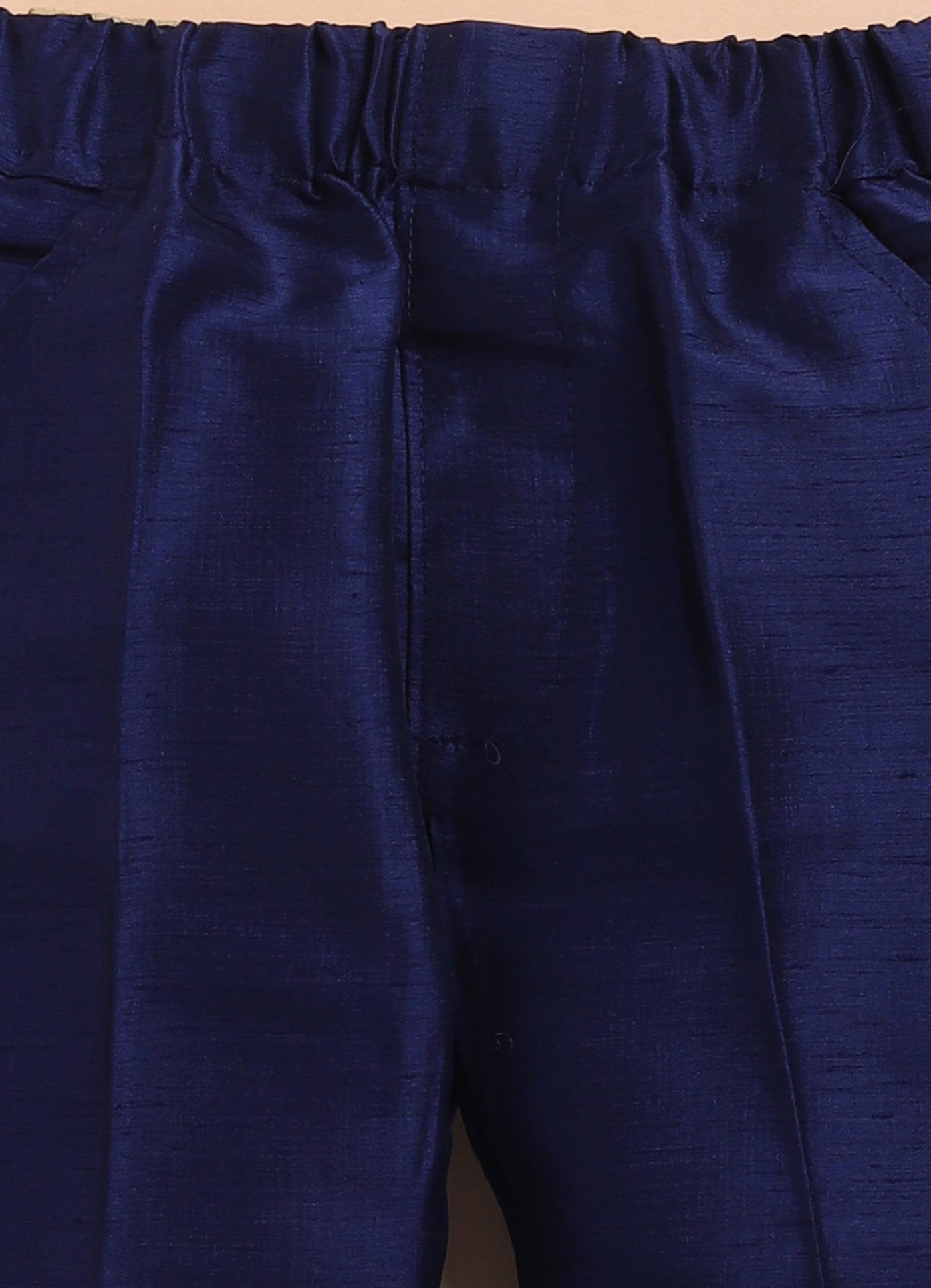 Little Collars Blended Silk Woven Full Sleeves Sequins Embellished and Embroidered Achkan Pyjama Pants with Brooch Partywear Set - Navy Blue