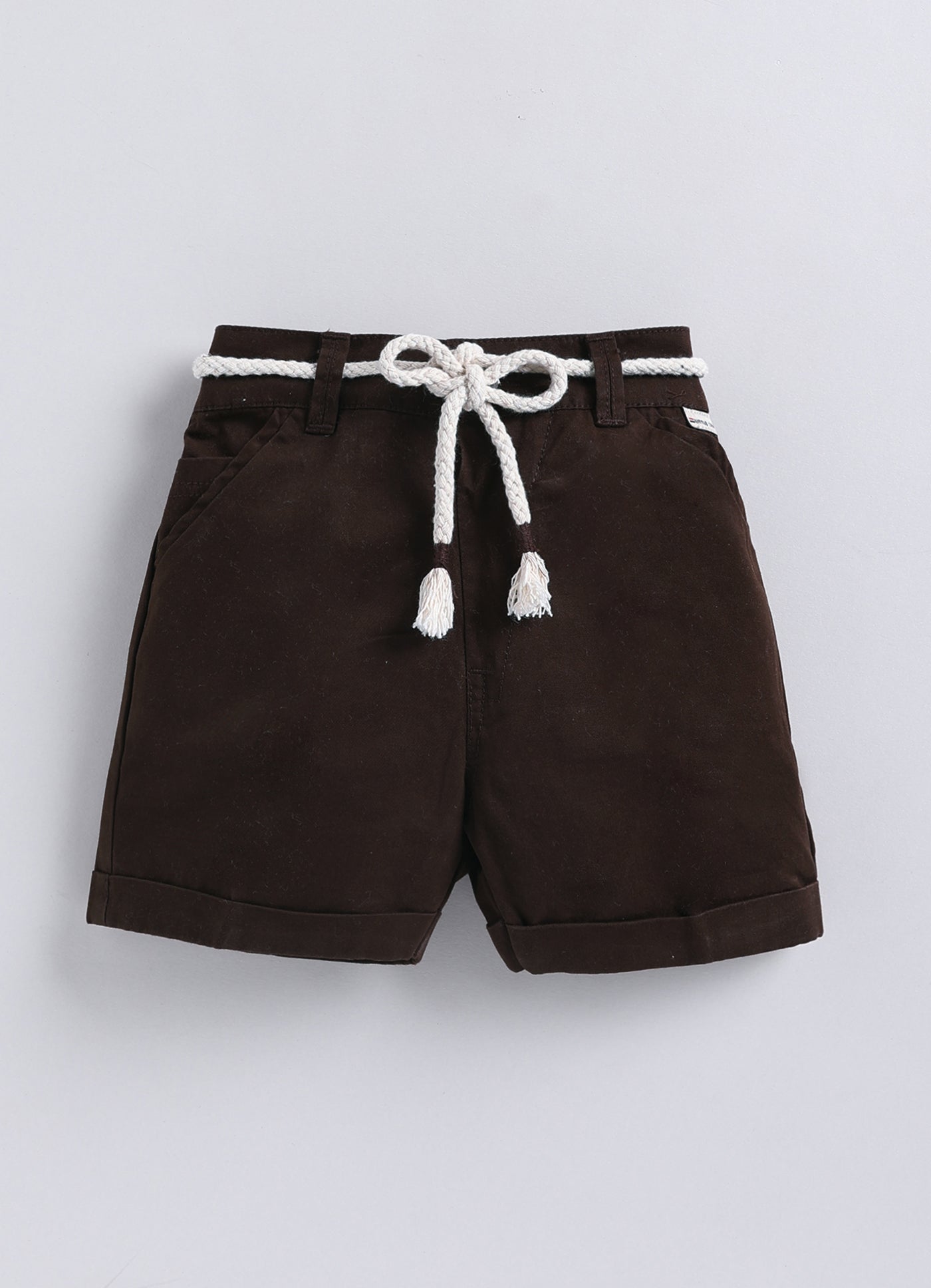 Boys Mesh Net Striped Korean Fit  Shirt, Forest printed T-Shirt, Short Pant with Jute Drawstring Casual Set - Coffee