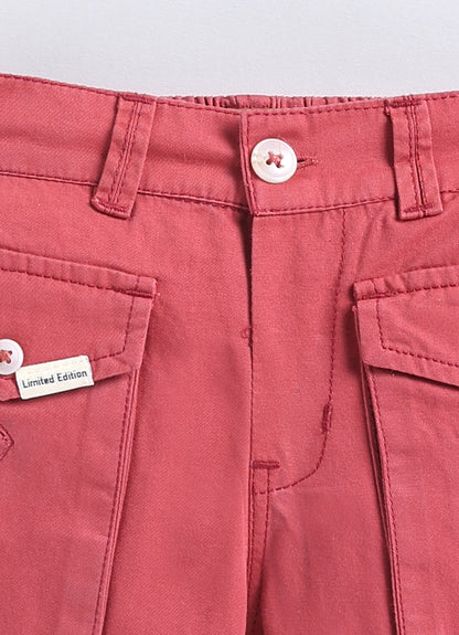 Boys Cotton Striped Shirt Solid Pant Set- Cherry
